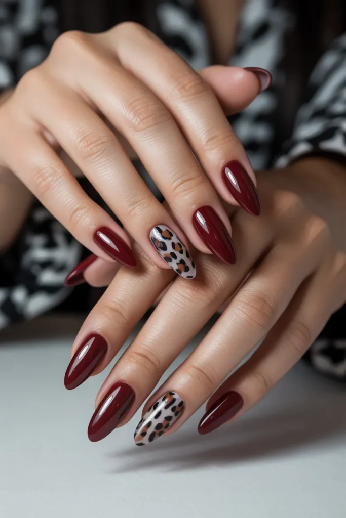 Burgundy with Leopard Print