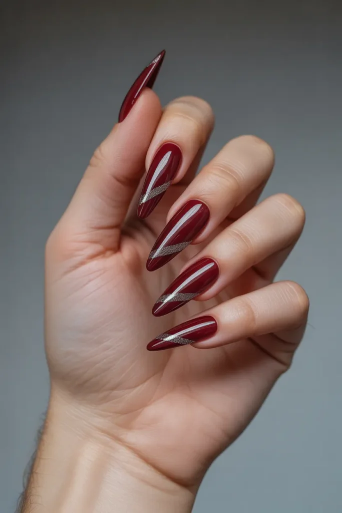 Burgundy with Metallic Nail Tape