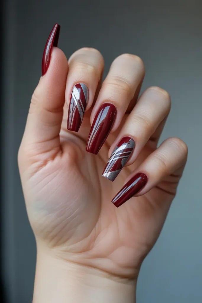 Burgundy with Silver Geometric Shapes