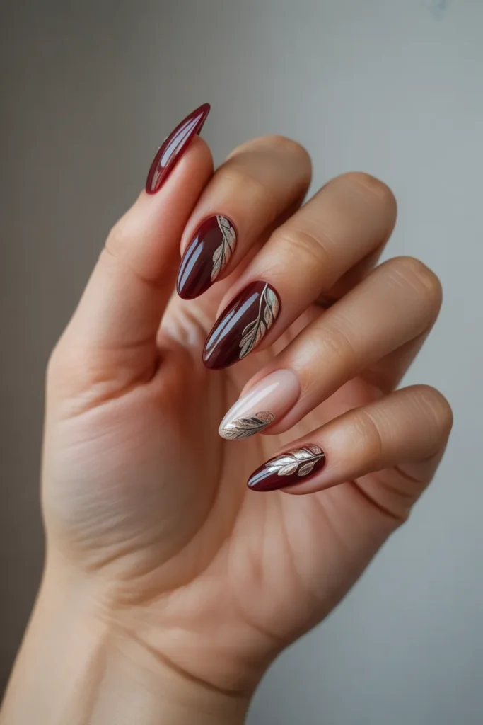 Burgundy with Silver Leaf Accents