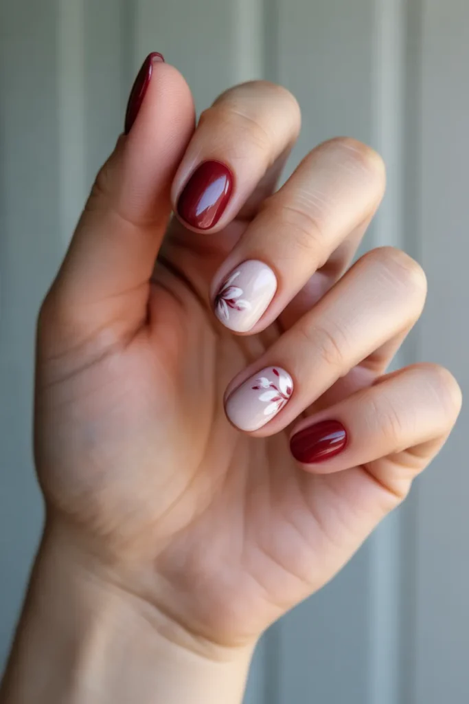 Burgundy with White Floral Accents