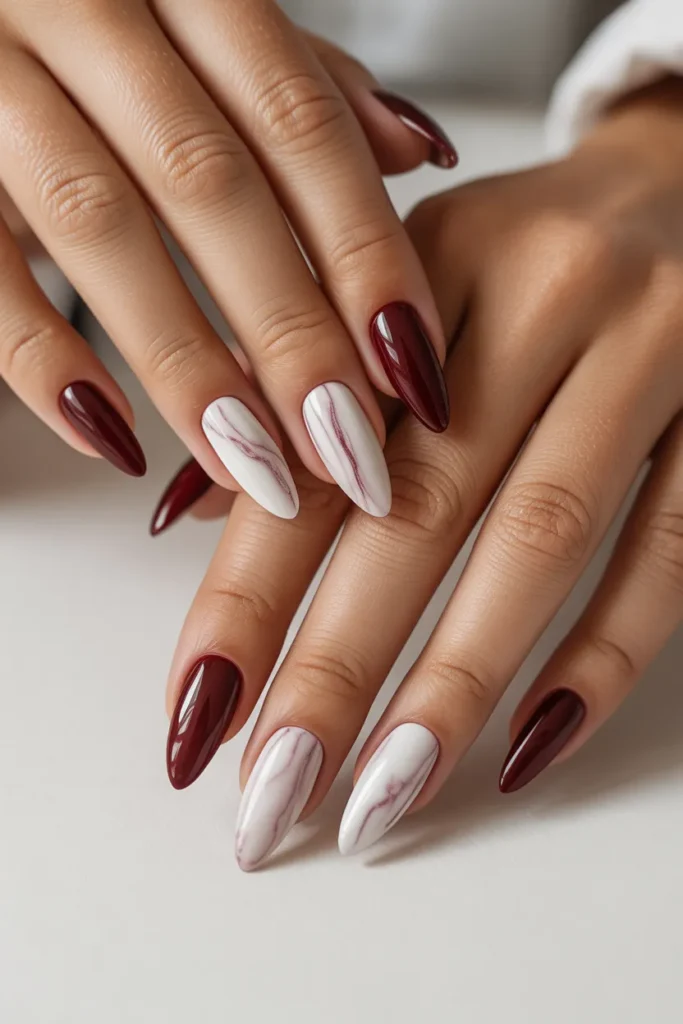 Burgundy with White Marble Design