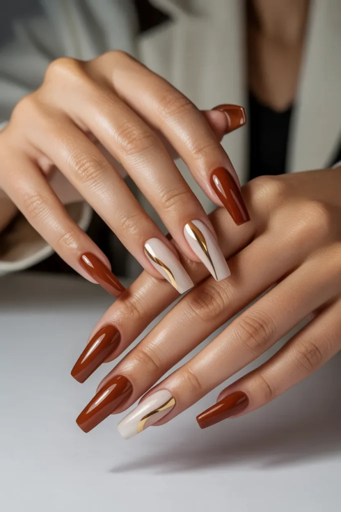 Cherry Brown with Abstract Color Blocking