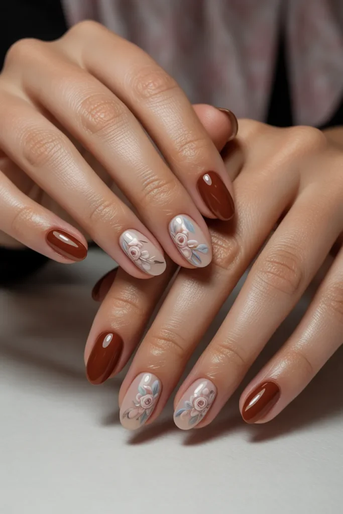 Cherry Brown with Floral Embellishments