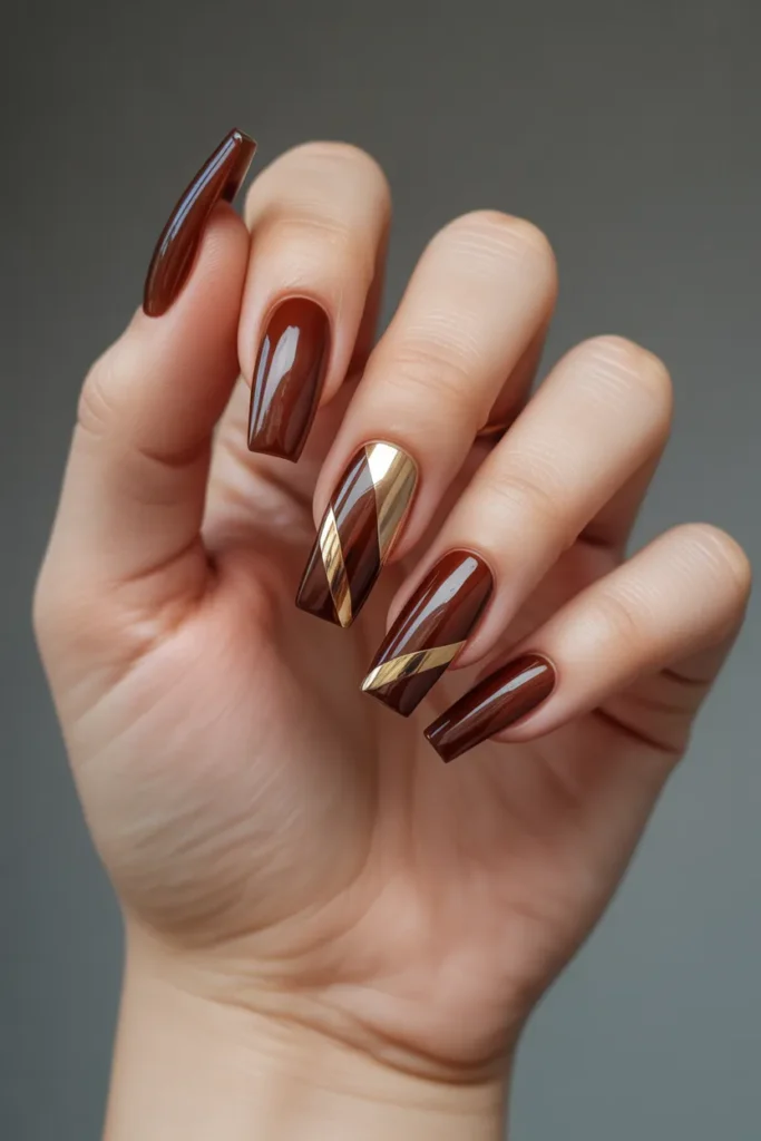 Cherry Brown with Geometric Gold Accents