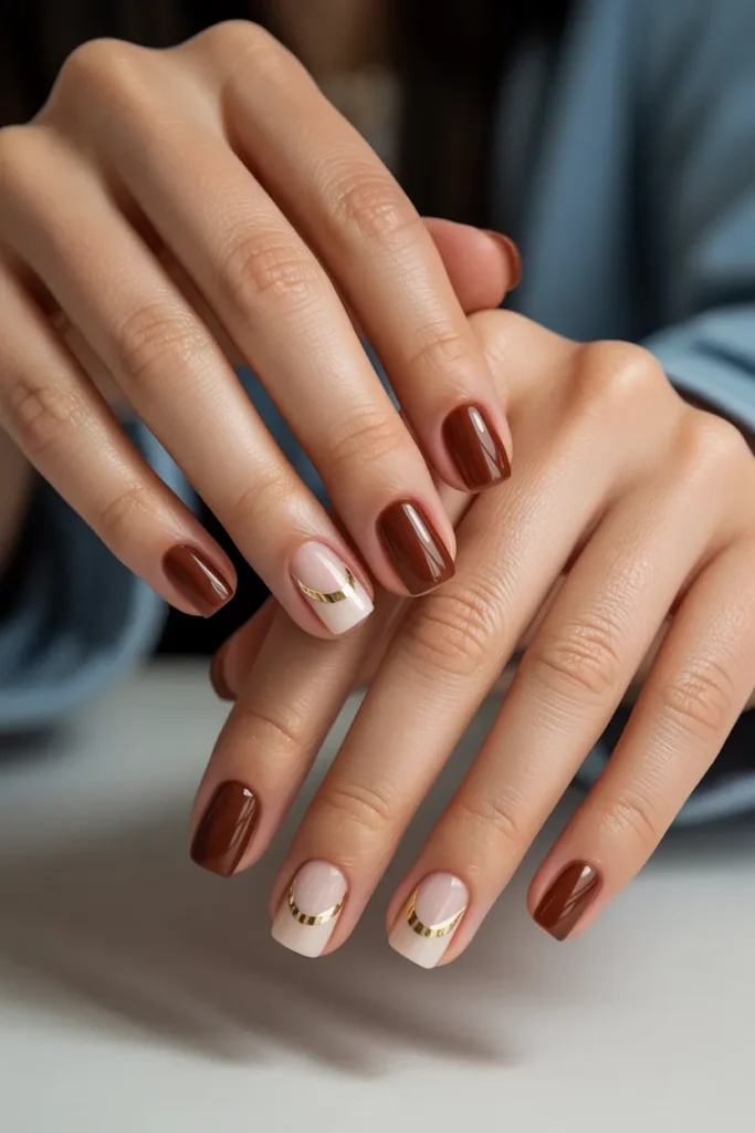 Cherry Brown with Gold and White Half-Moon Tips