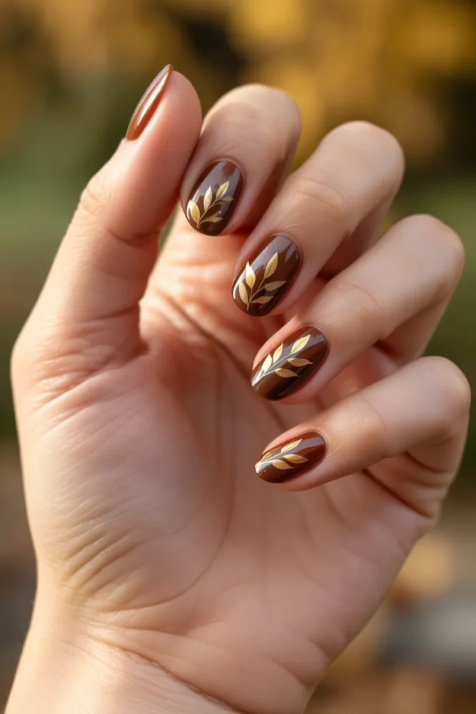 Cherry Brown with Leaf Print Detailing