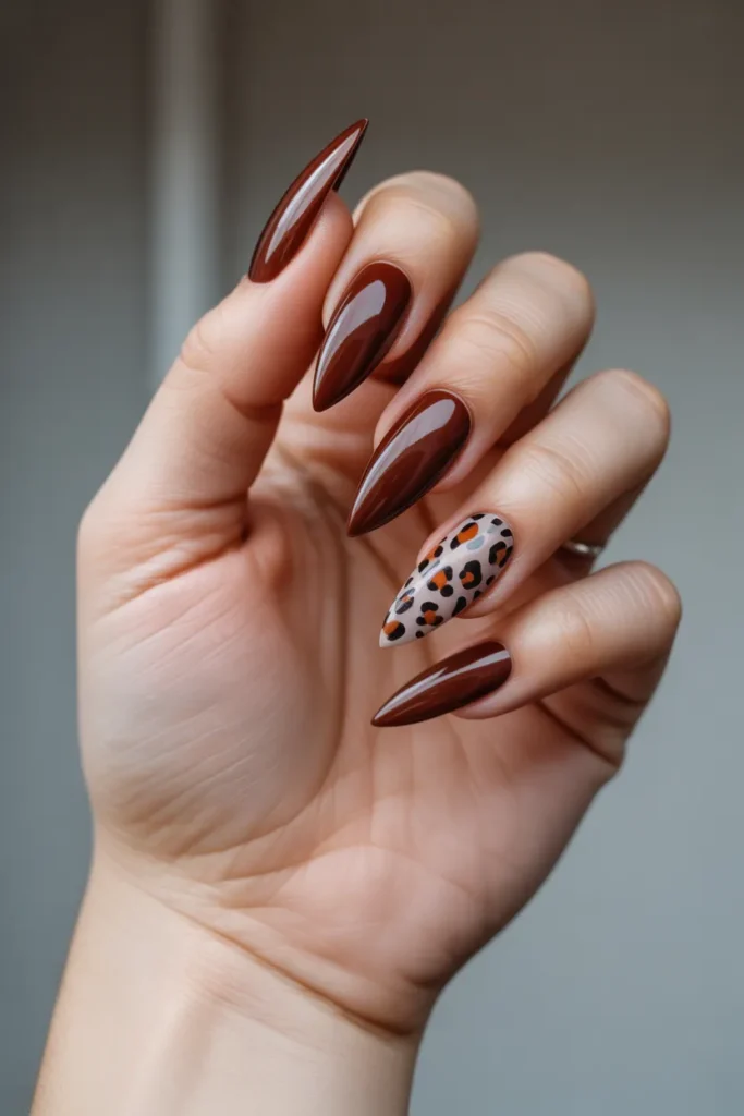 Cherry Brown with Leopard Print Accent