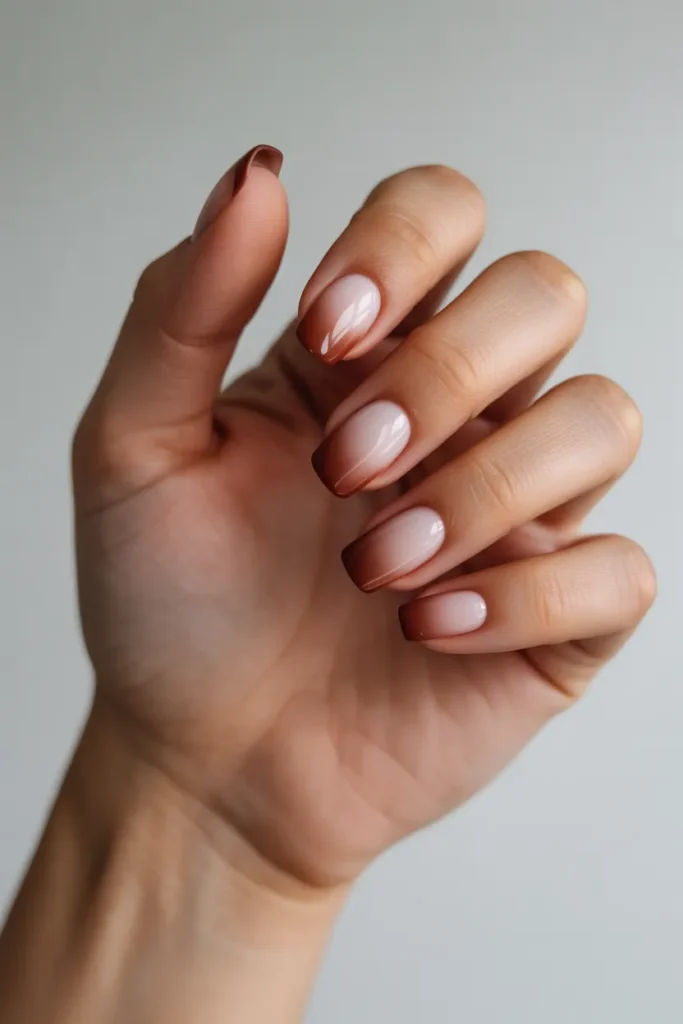 Cherry Brown with Nude Gradient Tips