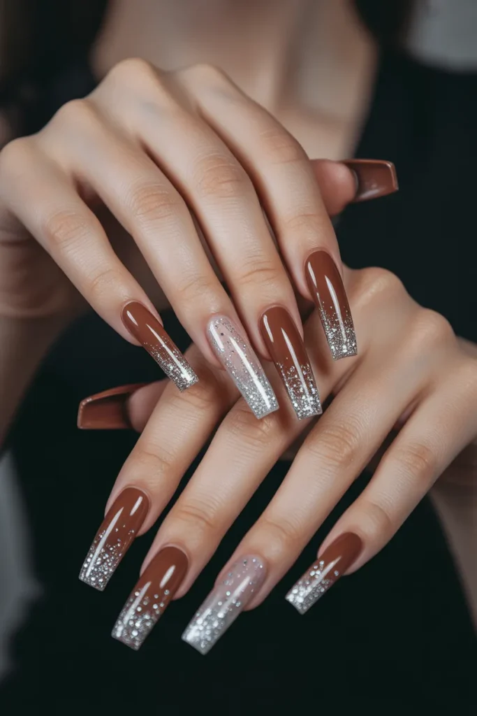 Cherry Brown with Silver Glitter Ombré