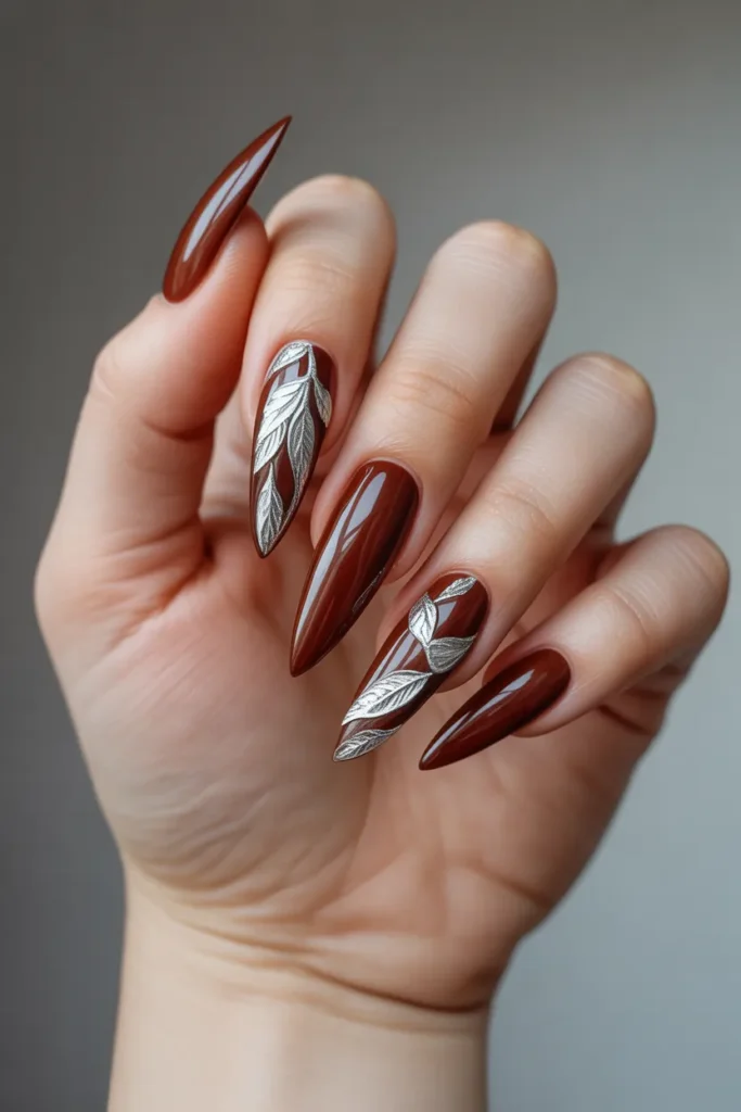 Cherry Brown with Silver Leaf Accents