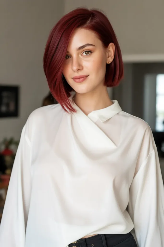Cherry Red Asymmetrical Cut