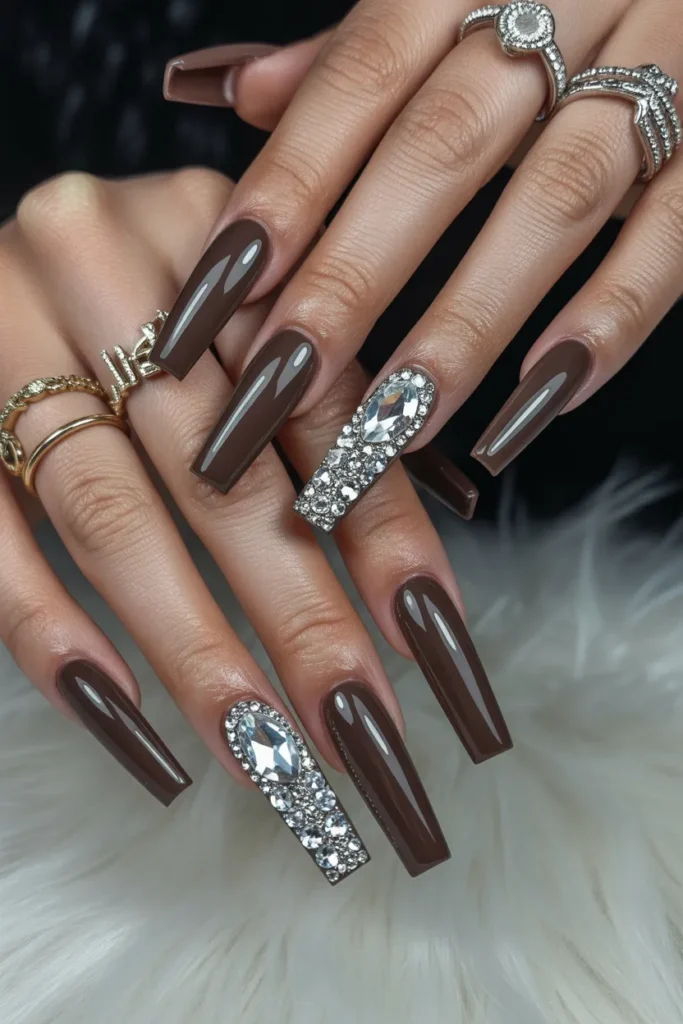 Chocolate Brown with Crystal Rhinestones