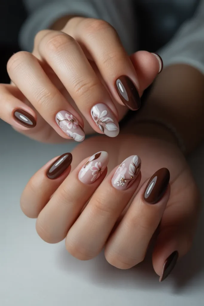 Chocolate Brown with Floral Accents