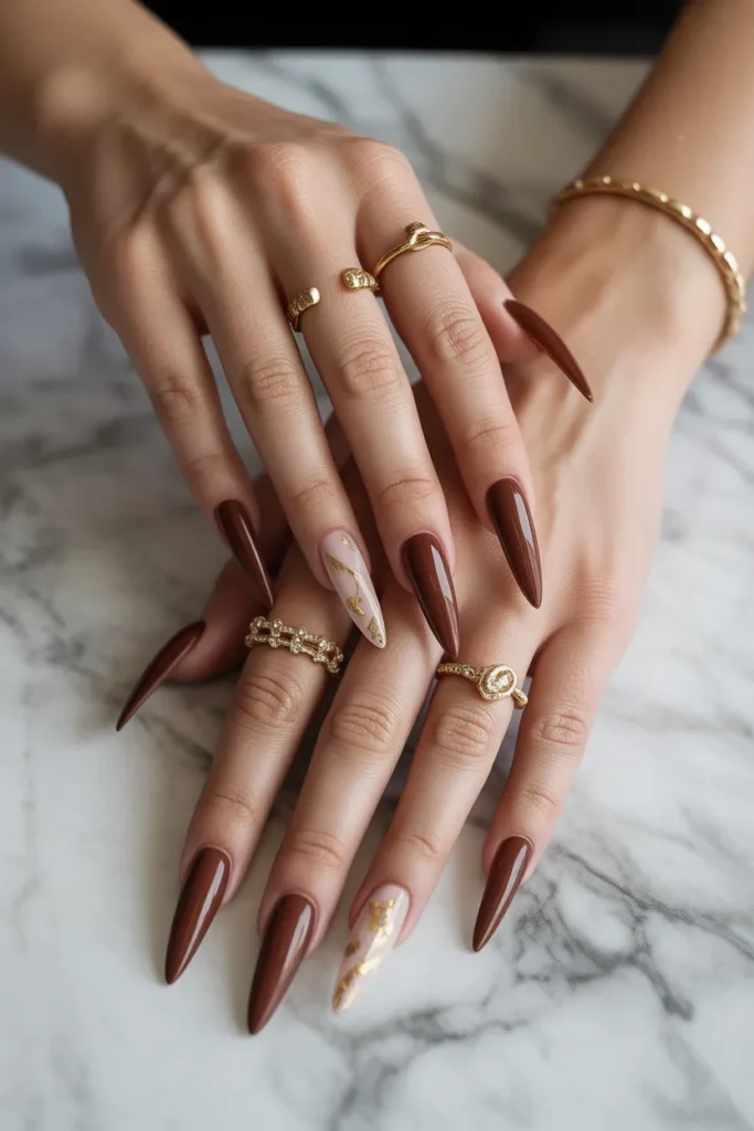 Chocolate Brown with Gold Leaf Accents