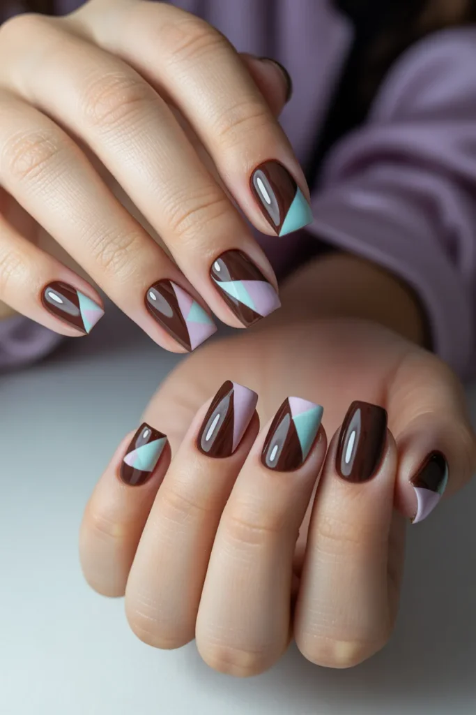 Chocolate Brown with Pastel Triangles