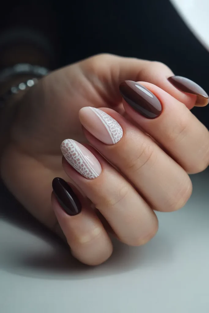 Chocolate Brown with White Lace Detailing