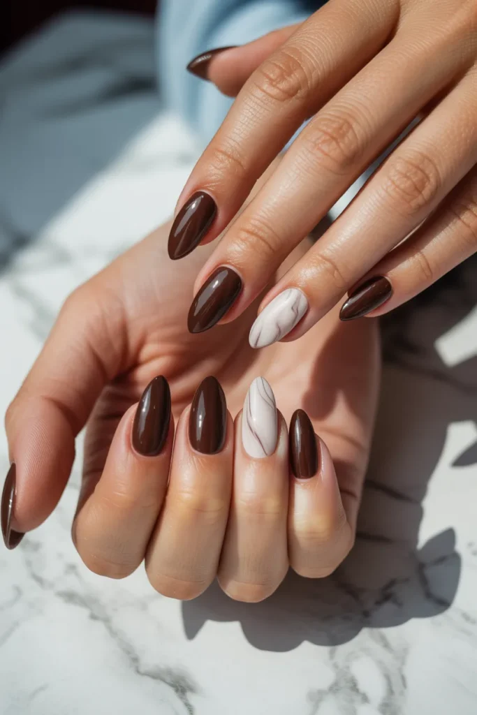 Chocolate Brown with White Marble Art