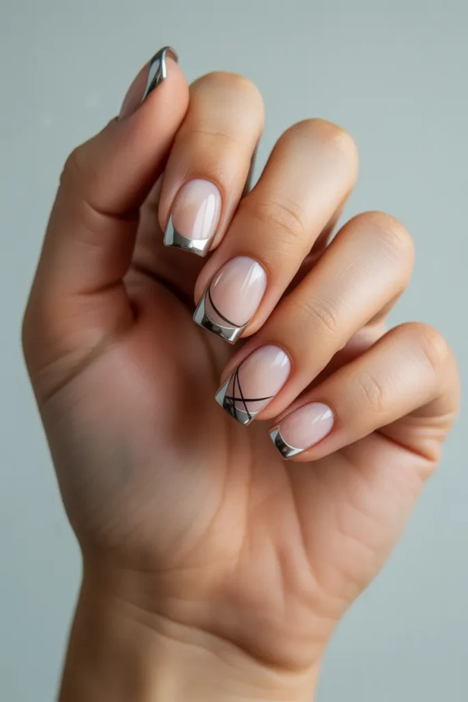 Chrome Tips with Geometric Designs