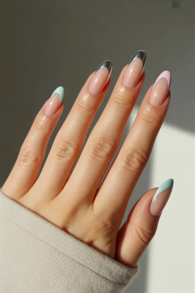 Chrome Tips with Gradient Ombre Effect