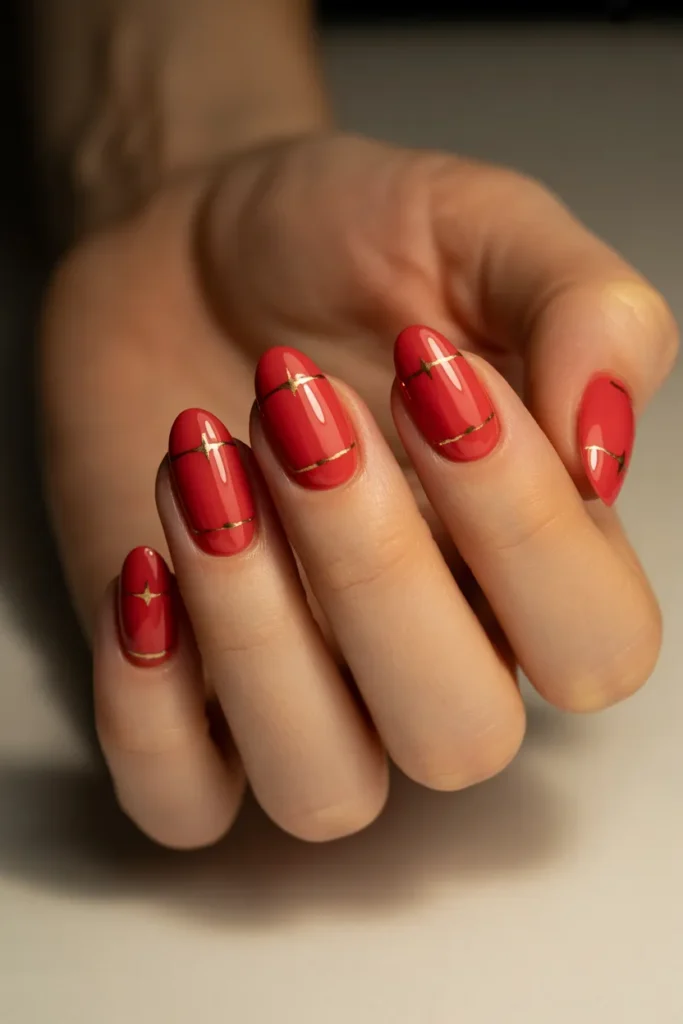Classic Christmas Red Almond Nails