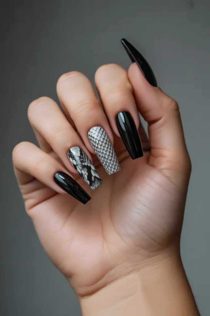 Coffin Nails with Snake Print