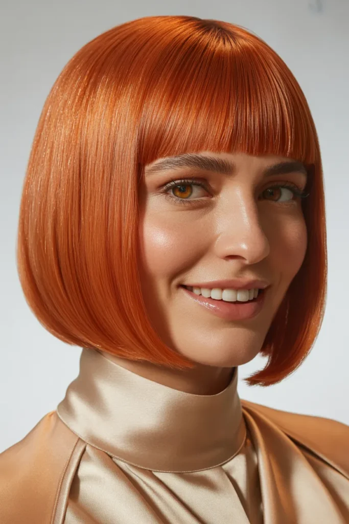 Copper Lob with Gloss Finish Hairstyles