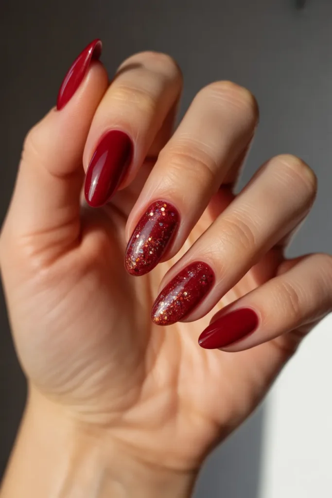 Cranberry Red and Glitter Gradient Nails