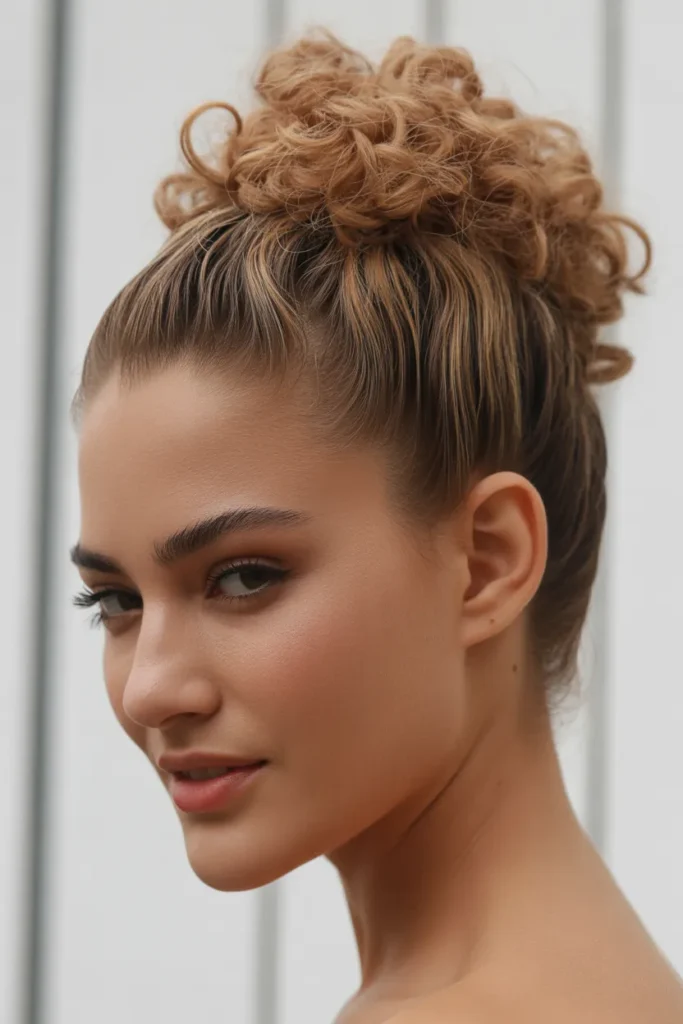 Curly High Puff with Defined Edges