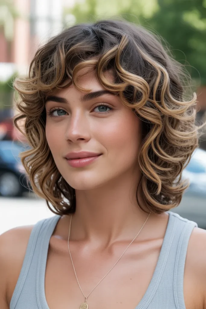 Curly Layered Style with Soft Bang Area