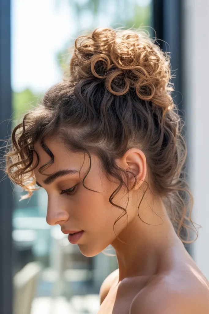 Curly Top Knot with Volume Focus