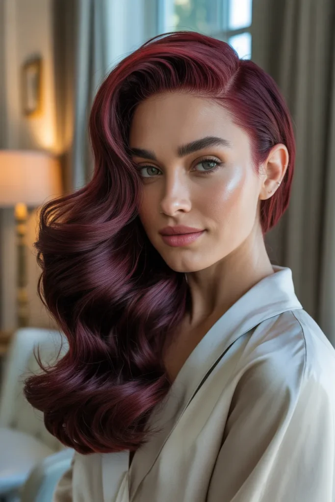 Dark Cherry Side-Swept Waves