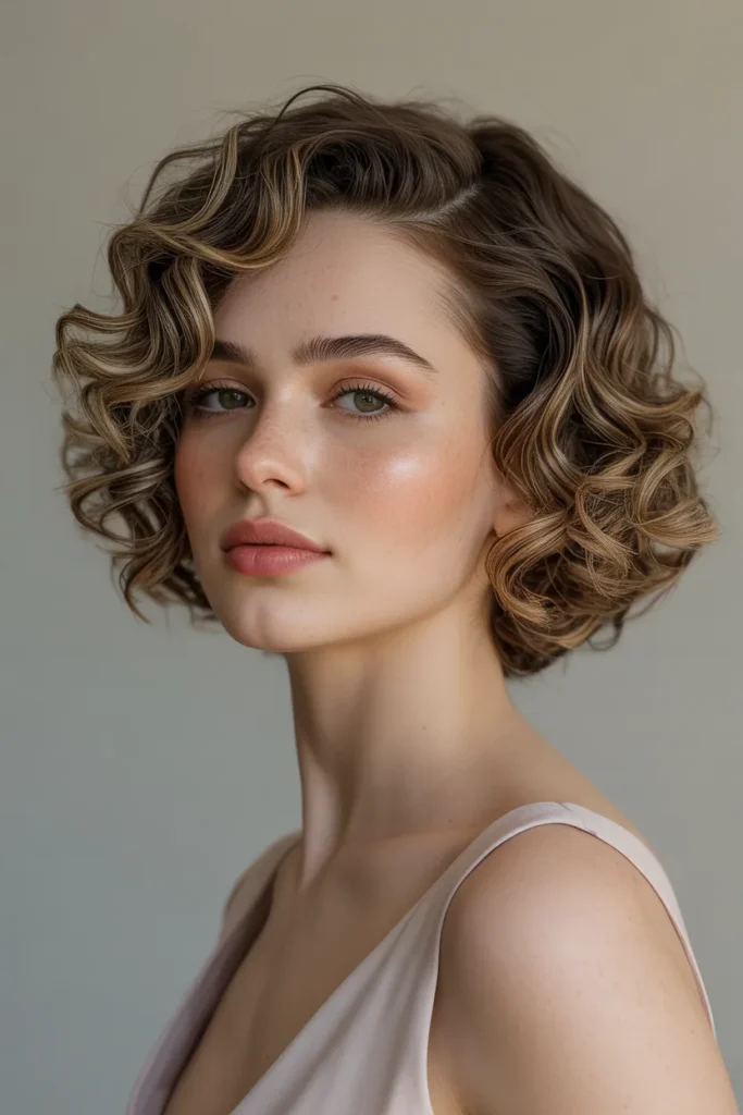 Defined Curly Bob with Side Part