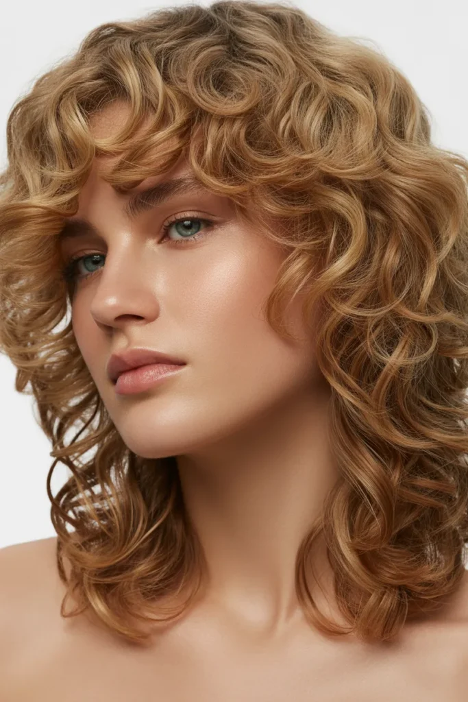 Defined Curly Layers with Glossy Finish