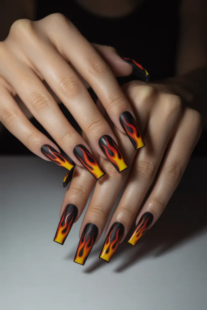 Flames on Black Nails