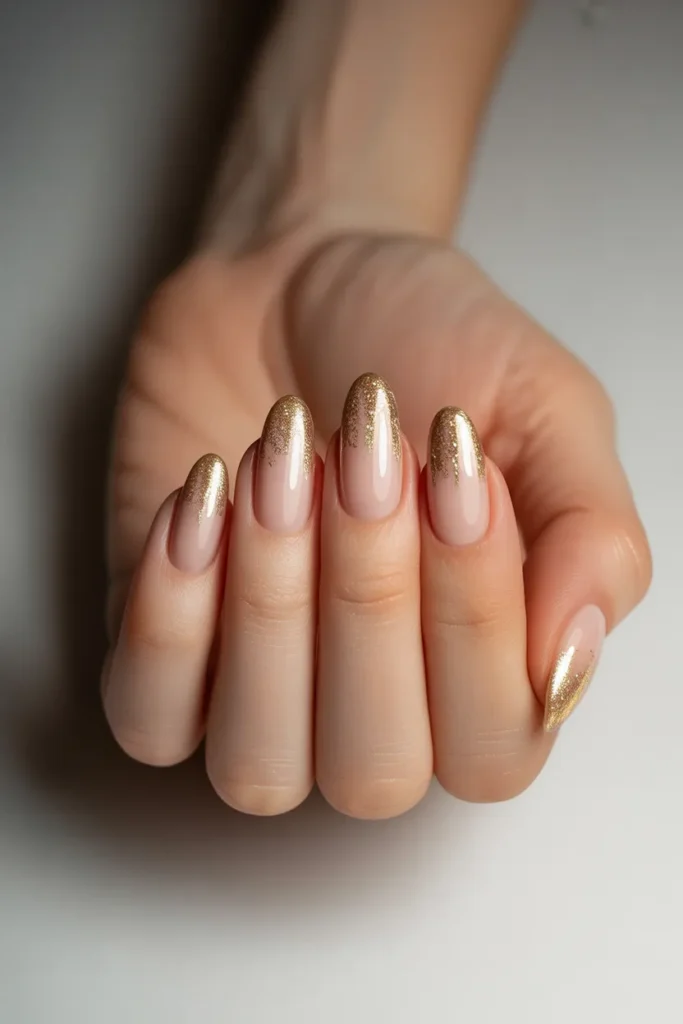 Glittery Pink and Gold Gradient Nails