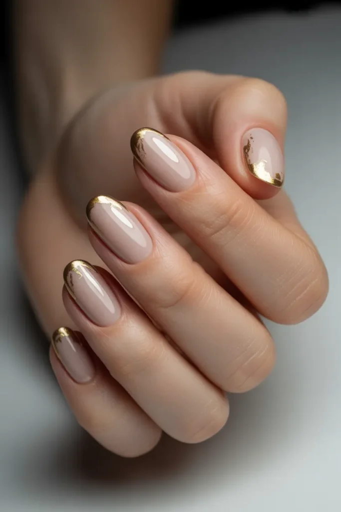 Gold Foil and Nude Nails