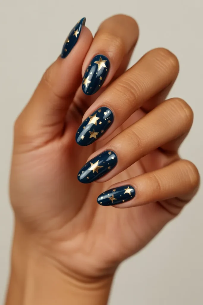 Gold Star Almond Nails
