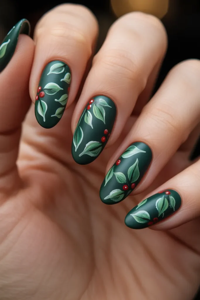 Holly Berry Almond Nails