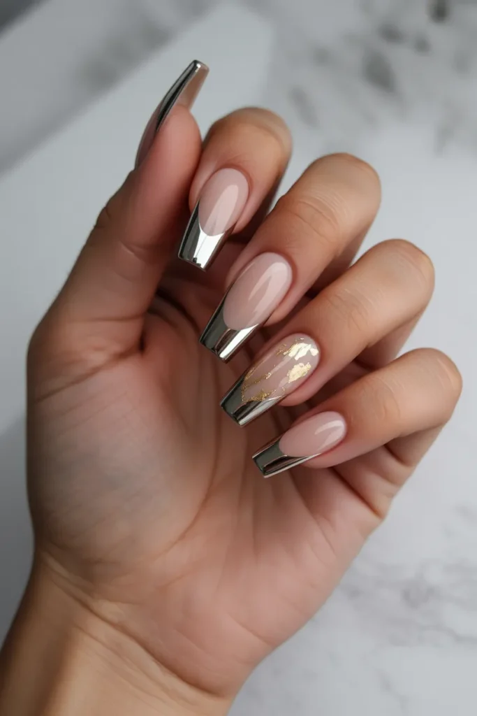 Matte Chrome Tips with Gold Leaf