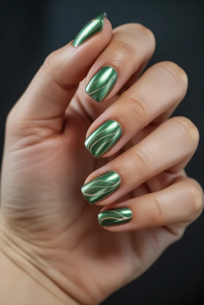 Metallic Green Cateyes with Gold Swirls