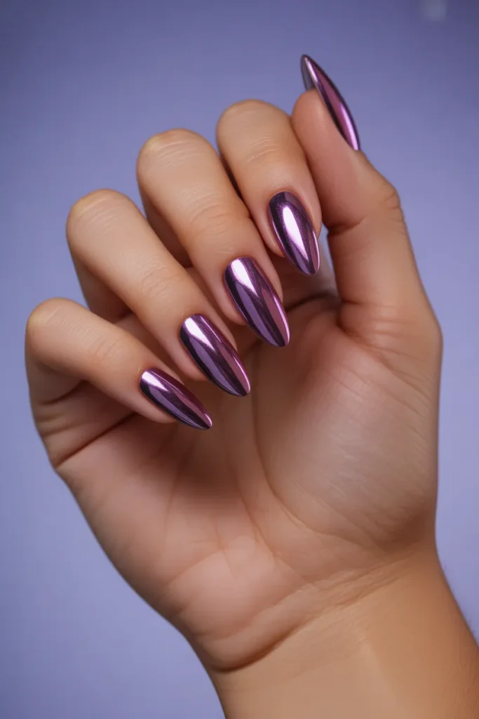 Metallic Purple and Pink Nails