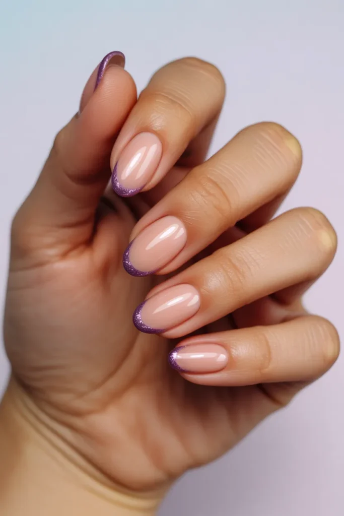 Peach Cateyes with Purple Glitter Tips