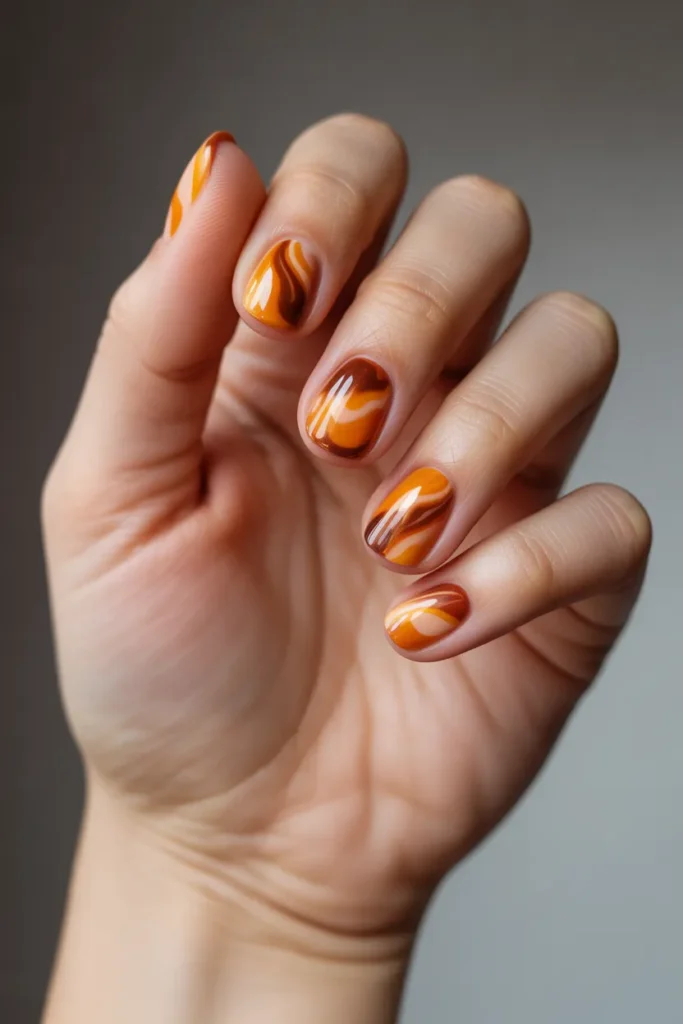 Pumpkin Spice Swirl Nails