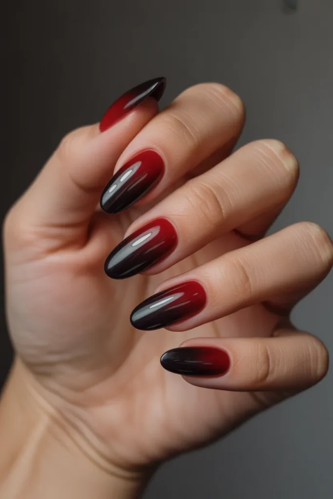 Red and Black Ombre Nails