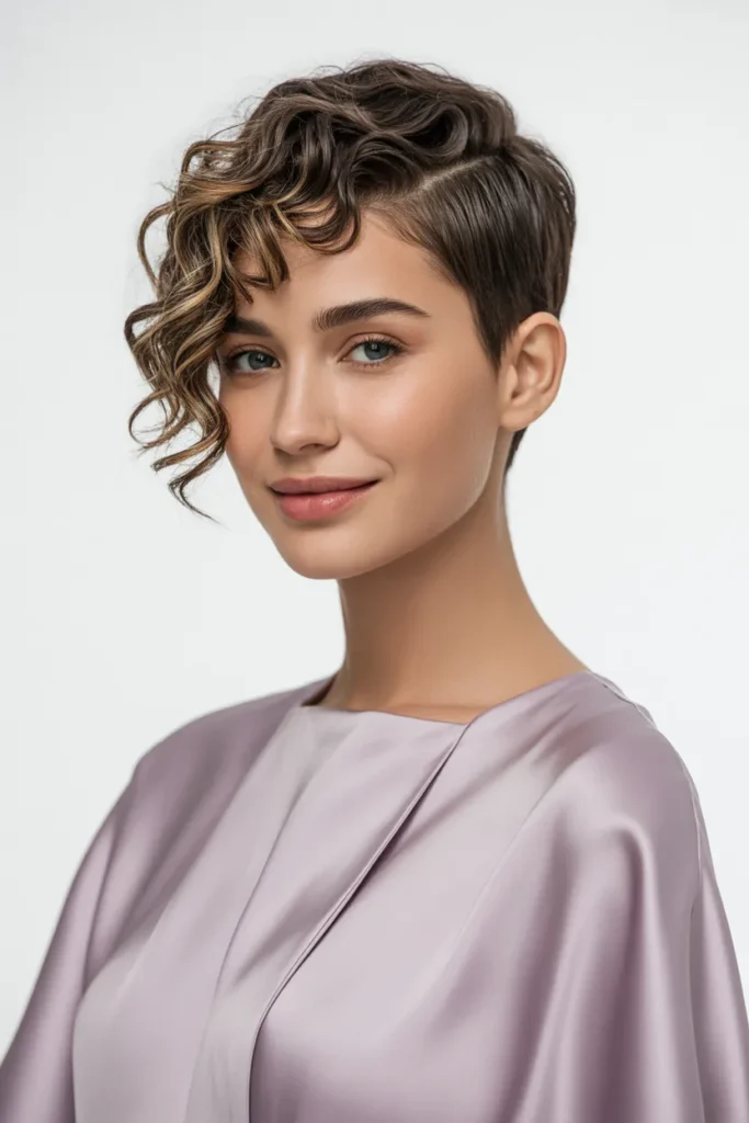 Short Curly Cut with Offset Part