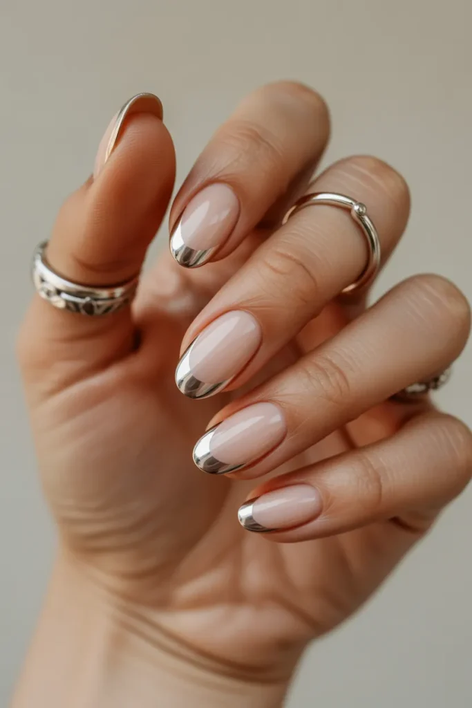 Silver Chrome Tips with Nude Base