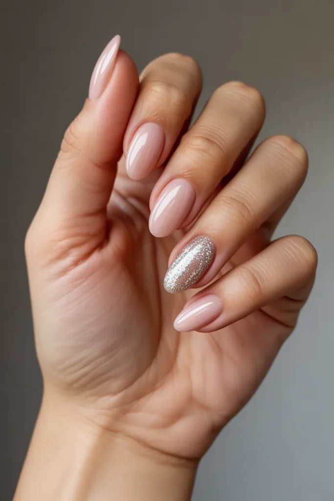 Silver Glitter Accent Nails