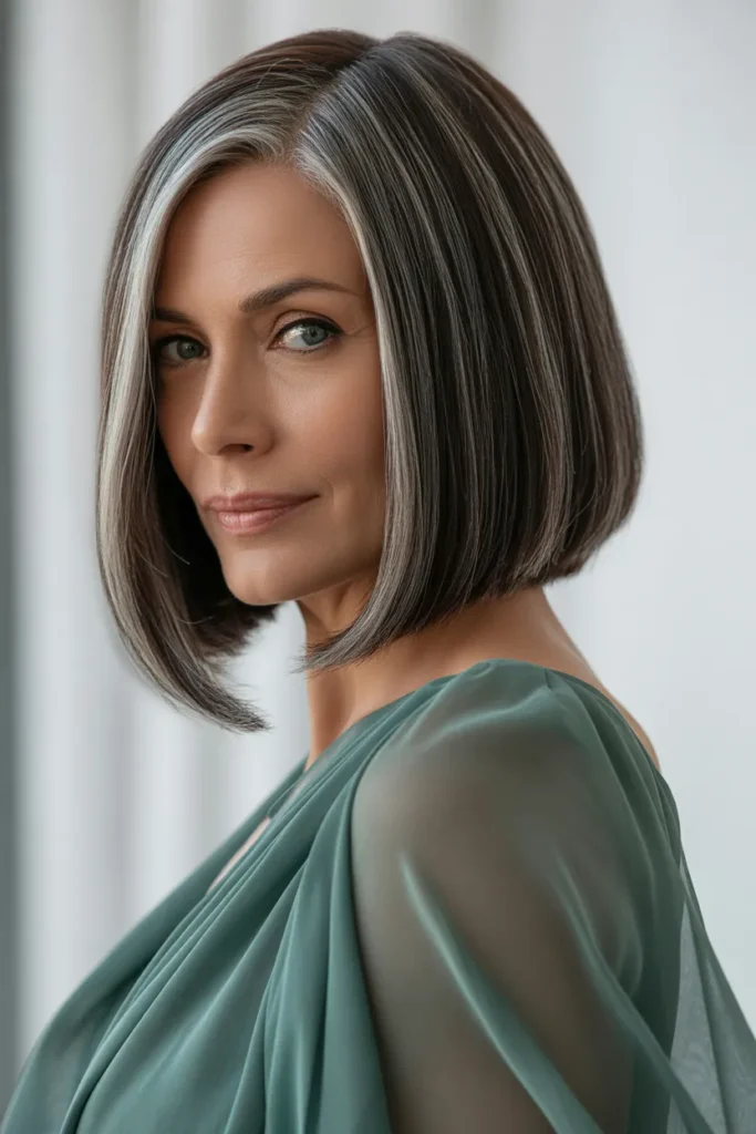 Sleek Salt and Pepper Long Bob