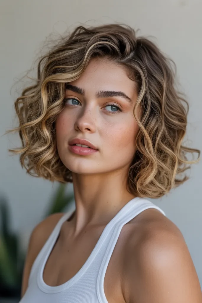 Soft Curly Bob with Side Volume